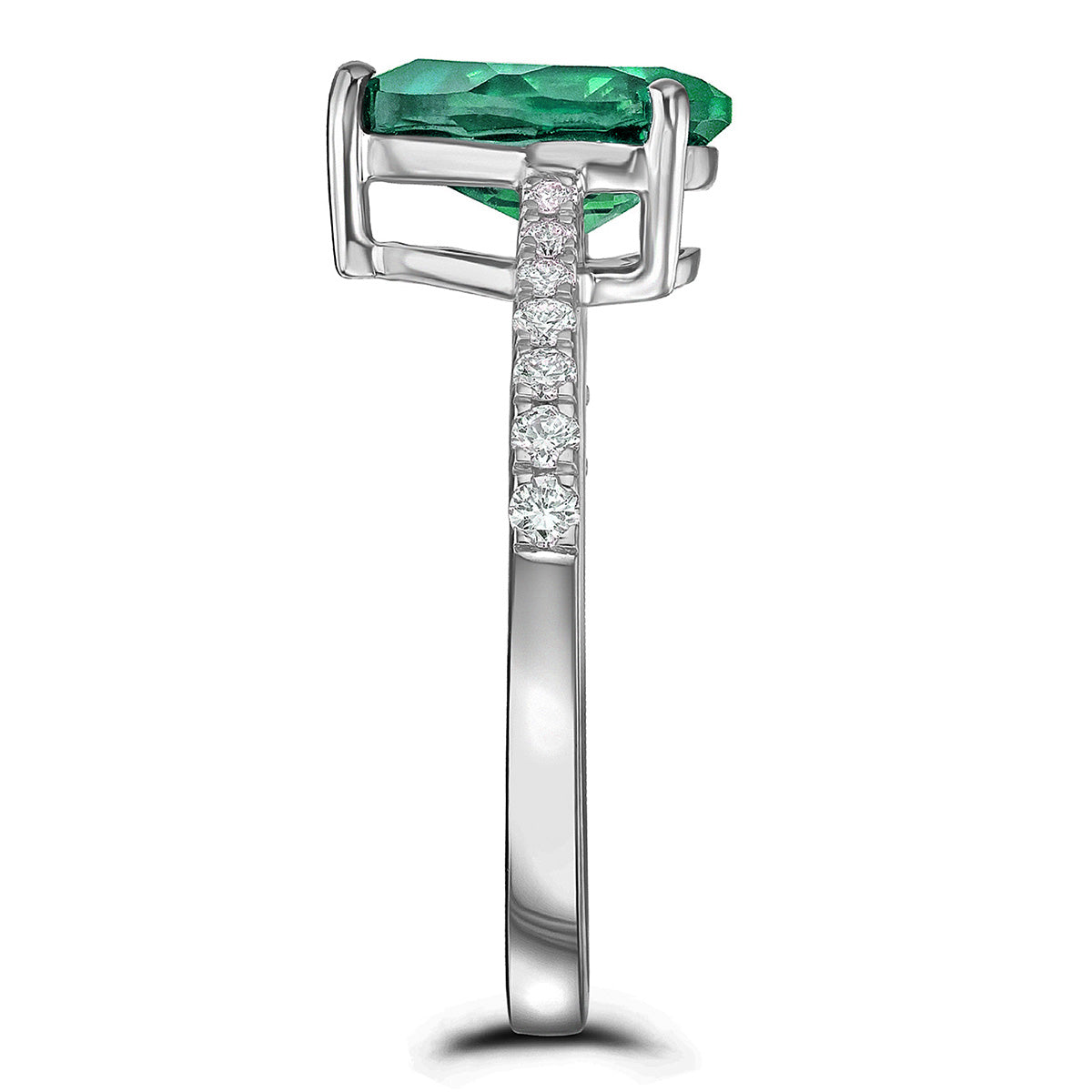 Astra 2.30ct Lab Emerald and Diamond Shoulder Set Pear Cut Ring in Silver